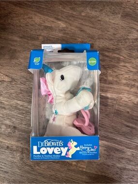 Dr. Brown's Lovey Unicorn Pacifier & Teether Holder - White Pink Blue